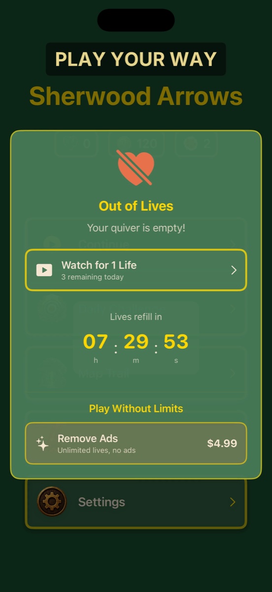 Sherwood Arrows — play your way with optional Remove Ads